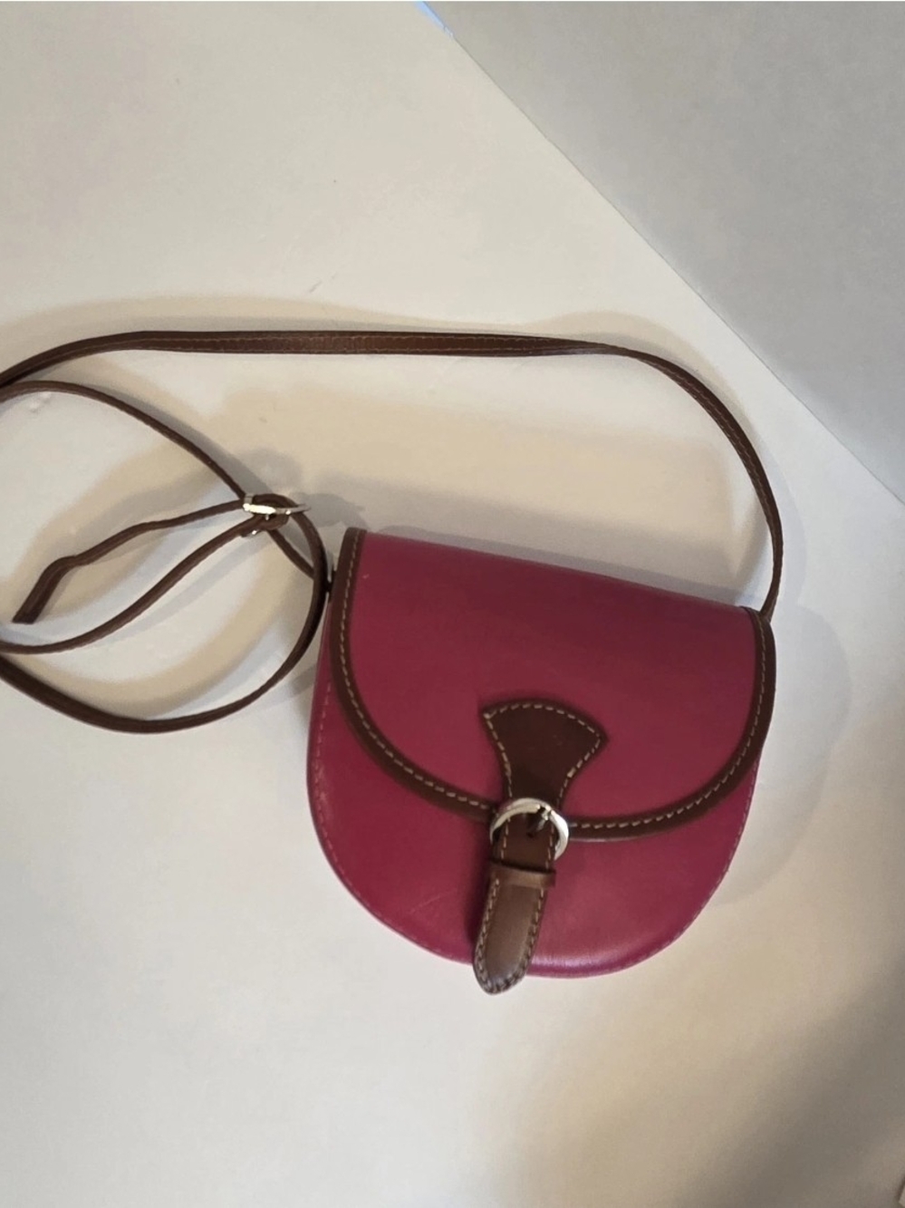 Small Vera Pelle Pink Crossbody Saddle Bag with Brown Trim